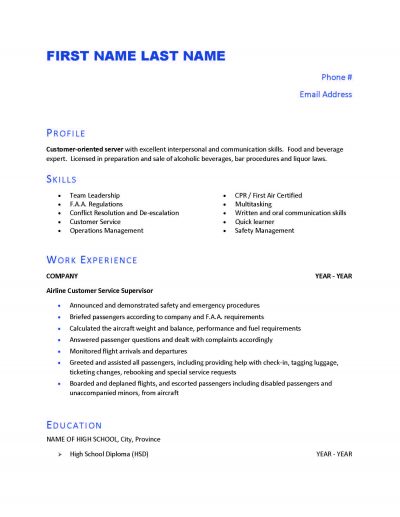 Resume sample for Airline Customer Service